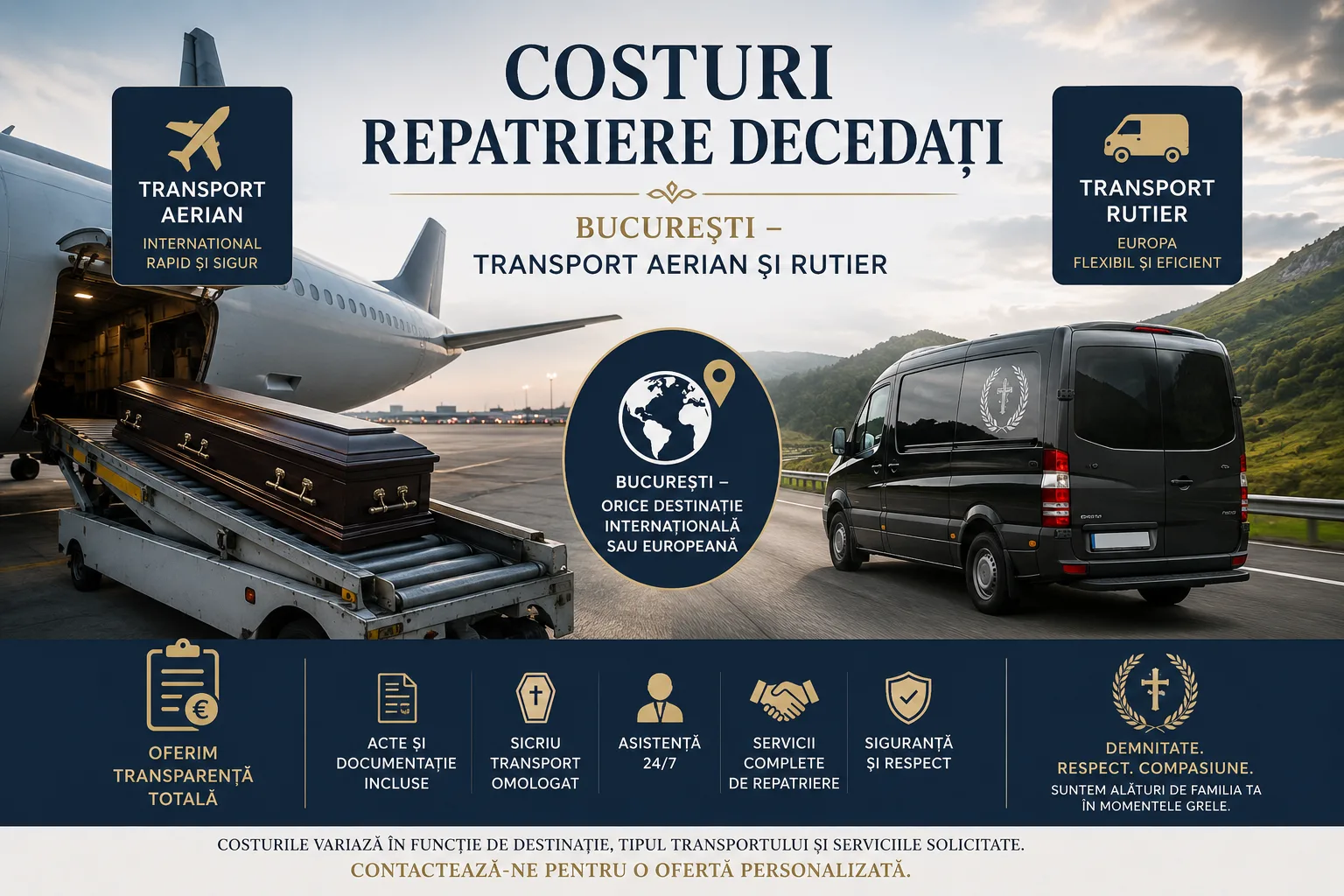 costuri repatriere decedați București – transport aerian și rutier